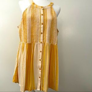 Yellow Stripe Button Smocked Babydoll Tank